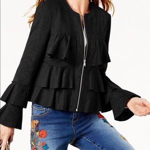 Gray INC Anna Sui Faux Suede Ruffled Jacket